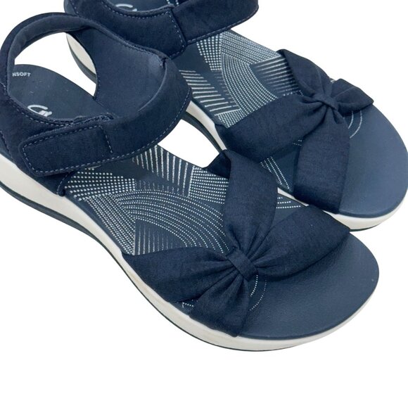 Clarks Cloudsteppers Women Navy Bow Sandals Size 7 Cushioned Lightweight Comfort - Picture 9 of 14